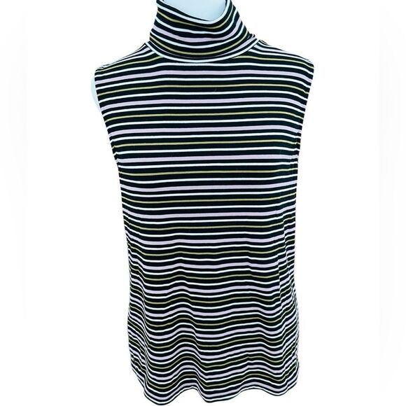 Ann Taylor Factory striped sleeveless knit turtleneck top size M. - Picture 1 of 7